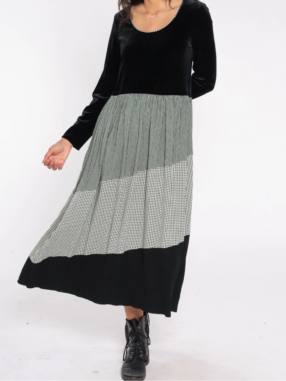 VTG 90s Jeffrey & Dara Velvet Colorblock Maxi Dress Size 16 Whimsigoth